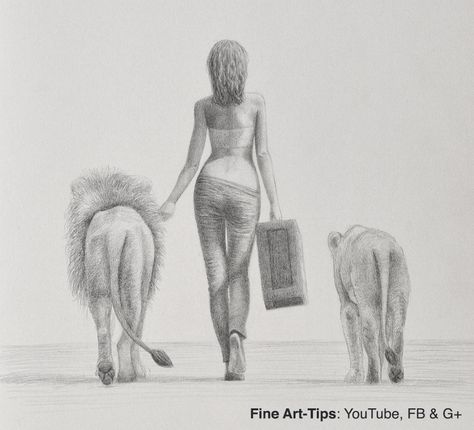 How to Draw a Woman Walking With Lions ... Lion Walking, Walking Poses, Lion Illustration, Woman Walking, Woman Drawing, Girl Sketch, Art Tips, Drawing Techniques, Figurative Art