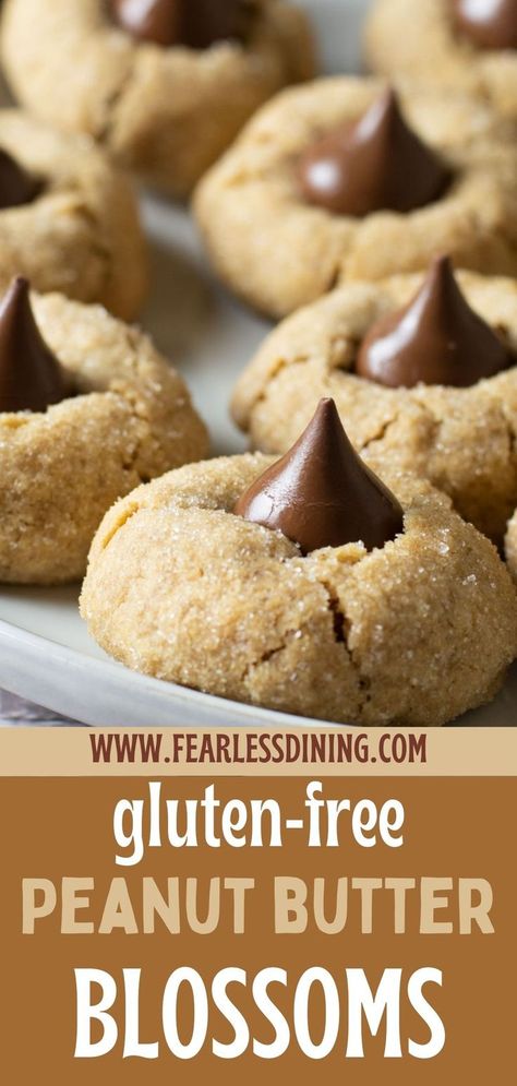 Peanut Butter Blossoms Gluten Free, Gluten Free Peanut Blossoms, Gluten Free Peanut Butter Blossoms, Gluten Free Peanut Butter Cookies Recipe, Gfdf Recipes, Blossoms Cookies, Gf Ideas, Peanut Butter Blossoms Recipe, I Lost 100 Pounds