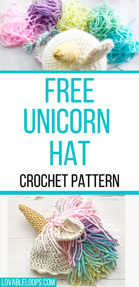 Crochet Baby Unicorn Hat Free Pattern, Unicorn Crochet Hat Pattern Free, Unicorn Hat Crochet Pattern Free, Crochet Fun Hat, Free Unicorn Crochet Pattern, Easy Crochet Hats For Beginners, Unicorn Hat Crochet, Unicorn Crochet Hat, Unicorn Hat Pattern