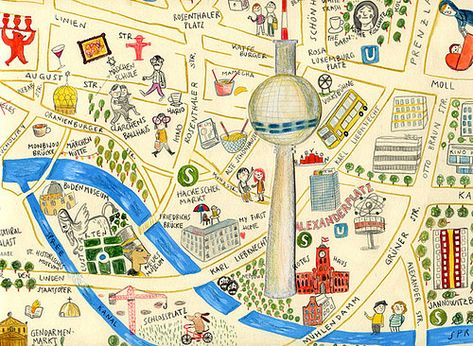 Berlin | Part of my Berlin map | Natascha Rosenberg | Flickr City Map Drawing, Berlin Map, Berlin Club, Illustrated Maps, Map Maker, Hand Drawn Map, East Germany, Travel Illustration, Illustrated Map