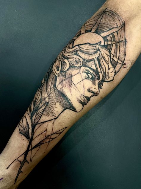 Tatuagem deus grego apolo. Apollo Tattoo, Aphrodite Tattoo, Lion Head Tattoos, Bow Tattoo, Mythology Tattoos, Space Tattoo, Head Tattoos, Fine Line Tattoos, Blackwork Tattoo