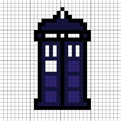 TARDIS Perler Bead Pattern Tardis Pixel Art, Dr Who Pixel Art, Doctor Who Pixel Art, Alpha Grids, Doctor Who Embroidery, Doctor Who Crochet, Hama Art, Graph Crochet, Easy Pixel Art