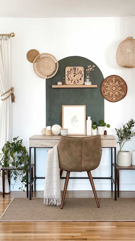 indie.boho.nest on Instagram: Before I paint over this, I thought I’d take this opportunity to show you how to color block an arch. You’ll need: A small nail Pencil… Deco Studio, A Desk, Washable Rug, Home Office Design, Home Office Decor, Washable Rugs, Room Inspo, Office Design, Room Inspiration