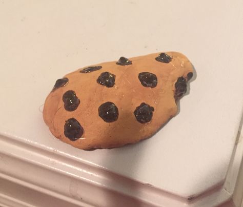 My first painted rock for Tickle Creek Trail - a chocolate chip cookie with a bite taken out! Cookie Rock Painting, Rock Painting Ideas, Hand Painted Rocks, Chocolate Chip Cookie, Painted Rock, Diy Projects To Try, Rock Painting, Chocolate Bar, Rock Art