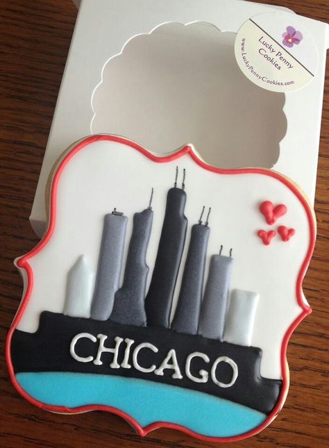 Chicago Themed Party, City Themed Party, Chocolate Deserts, High School Graduation Party, Decorated Sugar Cookies, Wrigley Field, Chicago Style, Chicago City, Chicago Skyline