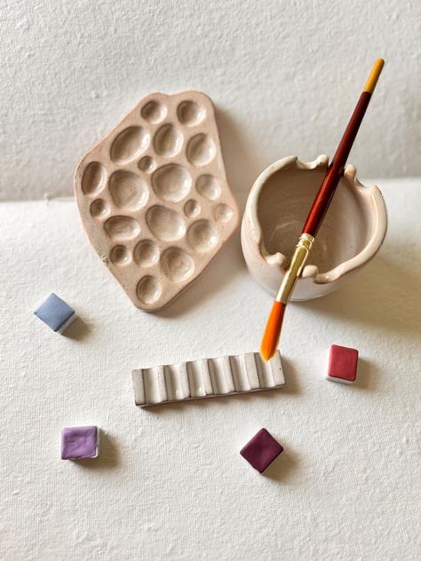 Buy Bubble Ceramic Palette water Cup Brush Rest, Art Gift Set , Ceramic Paint Palette, Artist Gift Online in India - Etsy Air Dry Clay Paint Palette, Clay Paint Palette, Ceramic Paint Palette, Ceramic Palette, Brush Rest, Clay Paint, Artist Gifts, Paint Palette, Water Cup