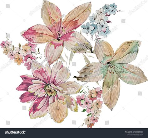 Seamless Digital Beautiful Multicolored Flower Stock Illustration 2423818319 | Shutterstock Flower Stock, Best Background Images, Channel Art, Schedule Design, Color Palette Generator, Digital Flowers, Bunch Of Flowers, Holiday Illustrations, Botanical Flowers