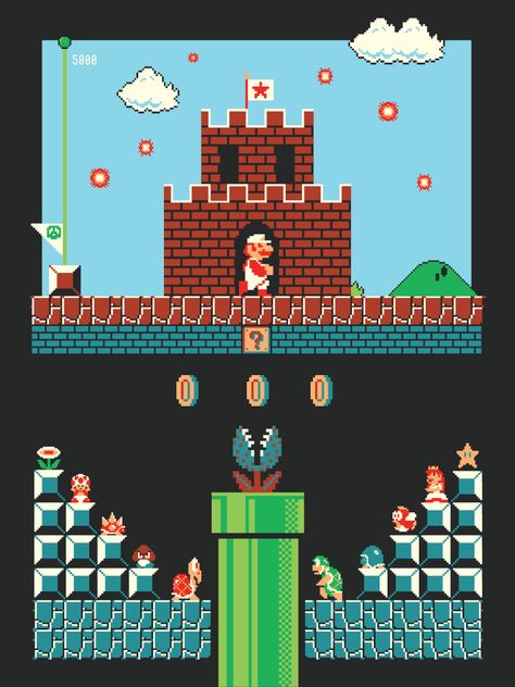 Super Mario Bros. Level One on Behance Arcade Retro, School Video, Retro Arcade Games, Arte 8 Bits, 8bit Art, Mario Art, Retro Arcade, Pop Culture Art, Game Background