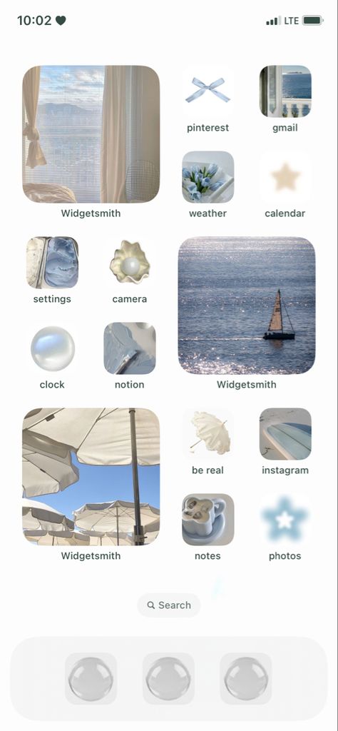 Aesthetic Blue Ocean Wallpaper, Beachy Blue Aesthetic, Blue White Homescreen, Beachy Widgets Aesthetic, Coastal Granddaughter Home Screen, Coastal Ios14 Homescreen, Beachy Homescreen Layout, Beachy Homescreen Ideas, Blue And White Phone Theme