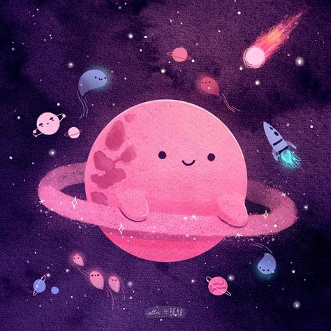 Space is a fun place✨ . . . #cute #planet #space #artistsoninstagram #ellievsbear #illustration #painting #doodle #childrenwritersguild… Birthday Fanart, Pink Planet, Planet Drawing, Senior Thesis, Space Drawings, Space Illustration, Work Room, Illustration Painting, Weird Art