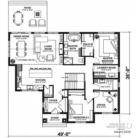 House plan 5 bedrooms, 3 bathrooms, 3142 | Drummond House Plans Fireplace Feature Wall, Airy Bedroom, Drummond House Plans, Bungalow Style House, Mechanical Room, Bungalow Style House Plans, Basement Floor Plans, Cottage Style House Plans, Gorgeous Interiors