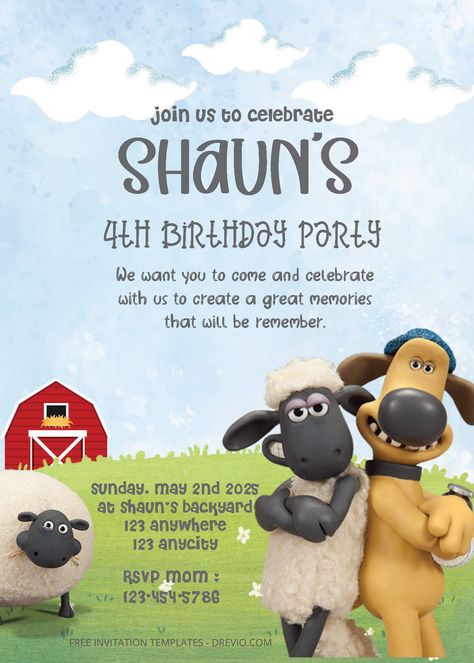 Free FREE PDF Invitation - Shaun the Sheep Birthday Invitation Templates Shaun the Sheep, the lovable character from the creative minds at Aardman Animations, has captured the hearts of audiences around the world with his mischievous antics and endearing personality. What ... Shaun The Sheep Birthday Party Ideas, Shaun The Sheep Birthday Party, Shaun The Sheep Birthday, Diy Invitation Card, Peony Wedding Invitations, Wedding Photobooth, Aardman Animations, 60th Birthday Invitations, Invitation Maker