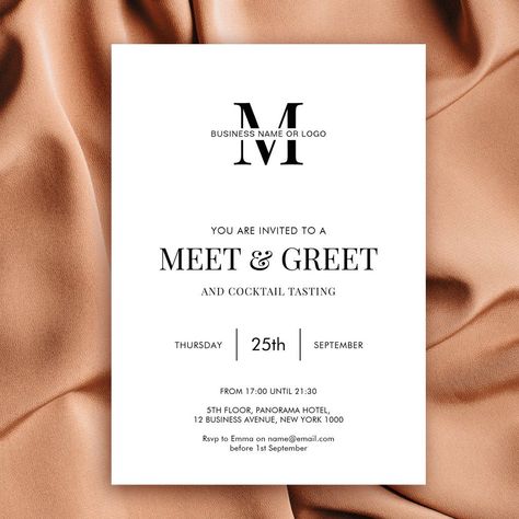 Networking Meet & Greet Minimalist Modern Business Business Card Fonts, Business Events Invitation, Fonts For Business, Visiting Cards Design, Fonts Simple, Card Fonts, Event Aesthetic, Website Magazine, Classy Invitations