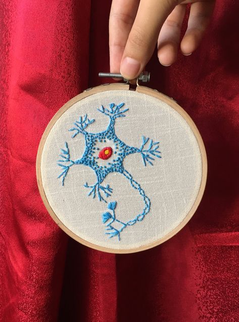 Embroidery Neuro Embroidery, Biology Embroidery Patterns, Science Embroidery Ideas, Geology Embroidery, Neuroscience Embroidery, Science Embroidery Patterns, Brain Embroidery Pattern, Microbiology Embroidery, Bacteria Embroidery