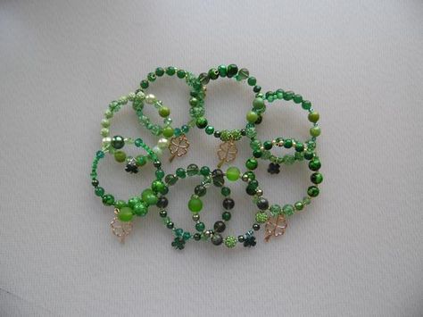 St. Patrick's Day Luck of the Irish 4 Leaf Clover Bracelets | Etsy Clover Bracelets, Tarot Cloth, Bracelets Etsy, Green Beads, Memory Wire Bracelets, Luck Of The Irish, Saint Patrick, Memory Wire, Wire Bracelet