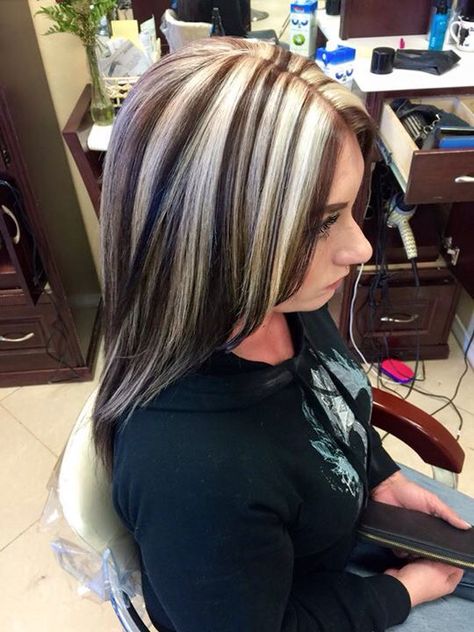 ❤️ Chunky Blonde Highlights On Dark Hair, Streaky Hair, Dark Underneath Hair, Baylage Hair, Long Hair Highlights, Highlight Ideas, Hair Layers, Underneath Hair, Chunky Highlights