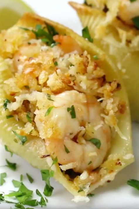 Shrimp Scampi Stuffed Shells Pioneer, Sea Shell Pasta Recipes, Stuffed Shells With Shrimp Recipe, Seafood Recipes For A Crowd, Shrimp Stuffed Shells Recipe, Stuffed Shells With Shrimp, Seafood Stuffed Pasta Shells Recipe, Stuffed Shrimp Recipes, Shrimp Scampi Stuffed Shells