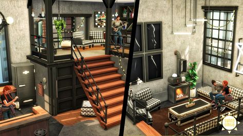 Small Industrial House, Sims4 Apartment, Sims Architecture, Miniature Builds, Sims Family, Apartment Layouts, Sims 4 Loft, Sims4 Builds, Sims Design