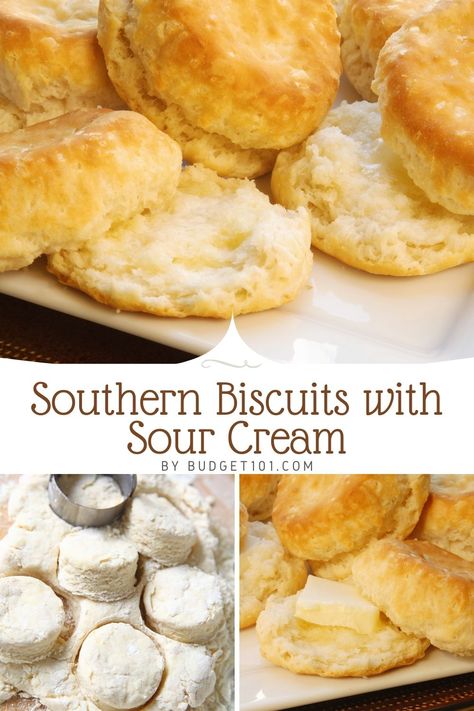 Light, fluffy, delicious sour cream biscuits- perfect with any meal #Budget101 Recipes For Heavy Cream, Muffins With Heavy Cream, Biscuits With Heavy Whipping Cream, What To Make With Whipping Cream, Heavy Whipping Cream Biscuits, What To Make With Heavy Cream, Heavy Whipping Cream Recipes Desserts, Recipes Using Heavy Whipping Cream, Heavy Cream Recipes Dessert