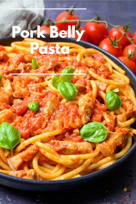 Looking for a restaurant-quality pasta dish at home? Try this BEST Pork Belly Pasta recipe! It's simple to follow, bursting with flavor, and ready in 30 minutes. Vegetarian Lasagne, Pork Belly Slices, Pork Belly Recipes, Crispy Pork Belly, Spicy Tomato Sauce, Best Pasta Recipes, Crowd Pleasing Recipes, Creamy Tomato Sauce, Best Italian Recipes