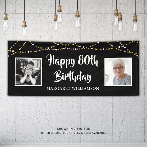 90th Birthday Banner, 80th Birthday Banner, 90 Birthday, 81st Birthday, Then And Now Photos, Chic Invitation, Happy 80th Birthday, Birthday Basket, Black Banner