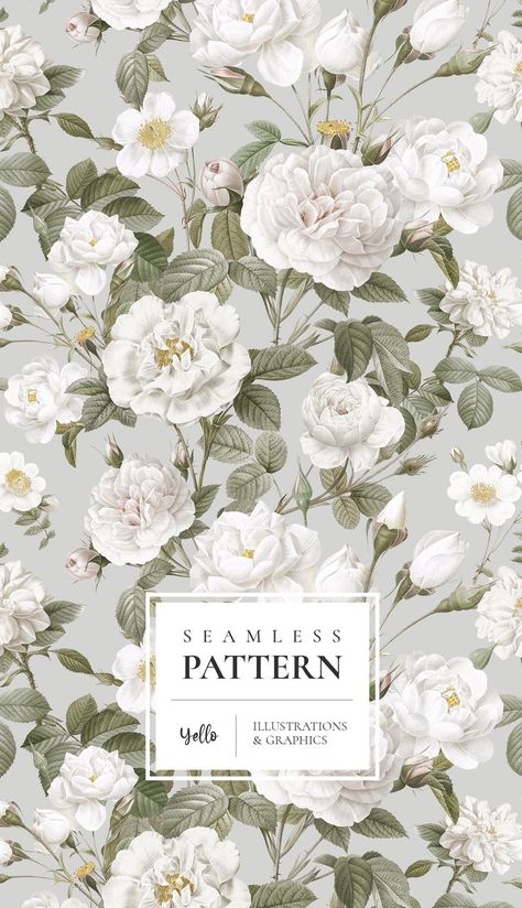 Beautiful floral pattern in high resolution - 300 dpi, ready to print. Pattern available on the envato elements platform. Wonderful white roses on a light background is a motif that will work well on wedding invitations, posters, wallpaper and many other print materials. #flowers #flower #white #roses #bridal #wallpaper #background Bridal Wallpaper, Posters Wallpaper, Botanical Floral Prints, Chinese New Year Design, Vintage Crockery, Rose Illustration, Roses Pattern, Flower White, Floral Prints Pattern