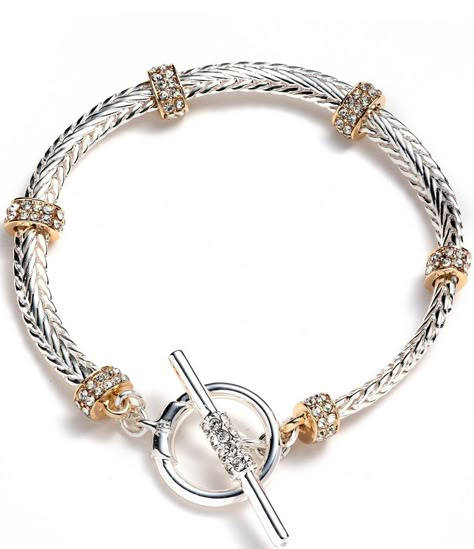 From Lauren Ralph Lauren, this bracelet features:Line braceletTwo tone hardwareToggle closureApprox. 7.5" lengthImported. Two Tone Jewelry, Equine Jewelry, Two Tone Bracelet, Better Cr Dr, Bracelet Stacks, Herringbone Chain, Gold Bead Bracelets, Braids For Black, Stylish Bracelet