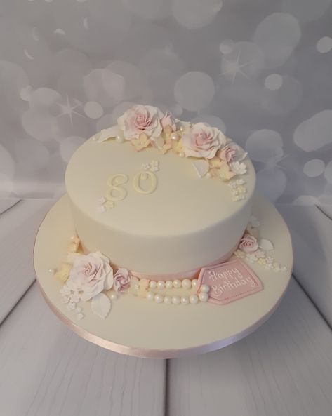 80th birthday cake decorated with sugar Rose's and blossoms 80 Birthday Cake Woman, 80th Birthday Cakes For Women, 80th Birthday Cakes, Army Tank Cake, Farm Cakes, Birthday Cake Fondant, Tank Cake, 80th Birthday Cake, 80 Birthday