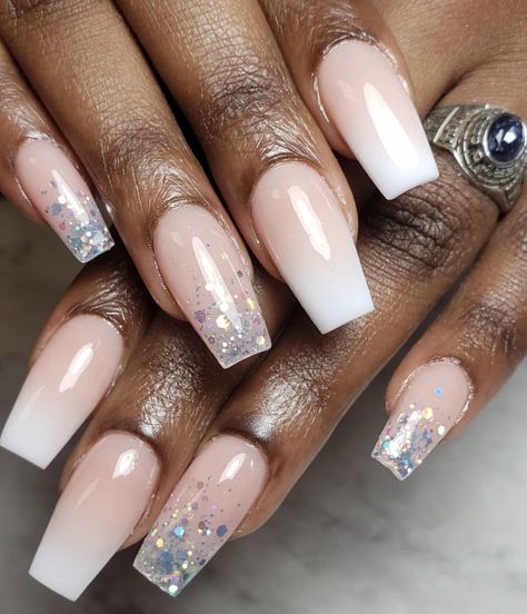 Nude Nails Ombre, Ombre Pink And White Nails, Silver Glitter Nails, Ombre Nails Glitter, Cap Decoration, Graduation Cap Decoration, Cap Decorations, Nails Glitter, Pink Ombre