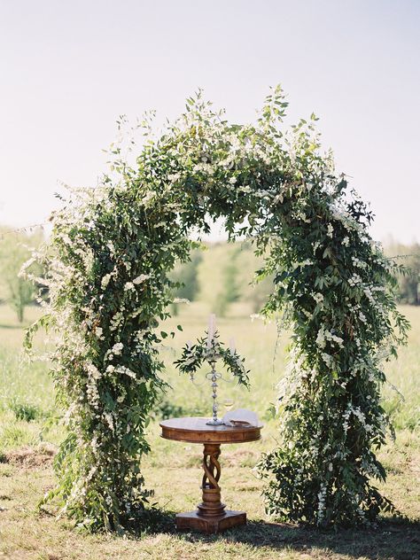 Outdoor Wedding Ceremony Alter #organic #boho #wedding #communion Alter For Wedding, Altar Setup, Ceremony Alter, Greenery Arch, Ceremony Altar, Wedding Outdoor Ceremony, Wedding Communion, Communion Wedding, Wedding Altar