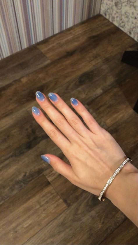 Minimal Jelly Nails, Blush Jelly Nails Blue, Blue Jelly Gel Nails, Blue Jelly Nails Acrylic Korean, Jelly Nails Light Blue, Blue Jelly Nails Korean Short, Navy Jelly Nails, Korean Gel Nails Blue, Korean Glass Nails Blue