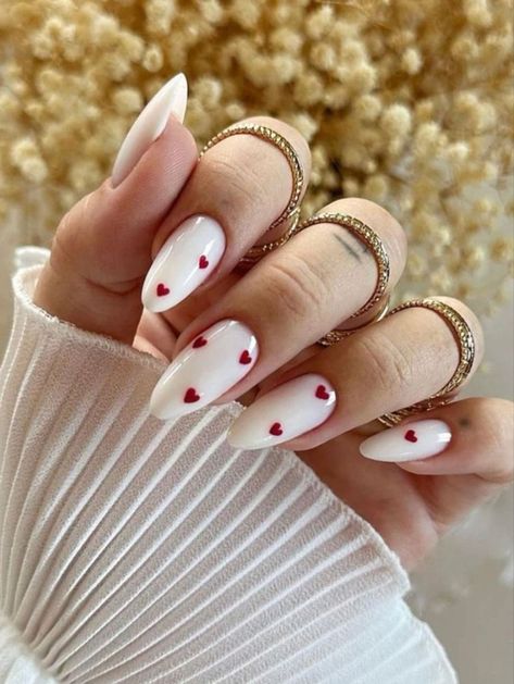 Milky Nails, February Nails, Colorful Nails, Red Nail, Nagel Inspo, Stick On Nails, Heart Nails, Nail Arts, Valentine's Day Nails