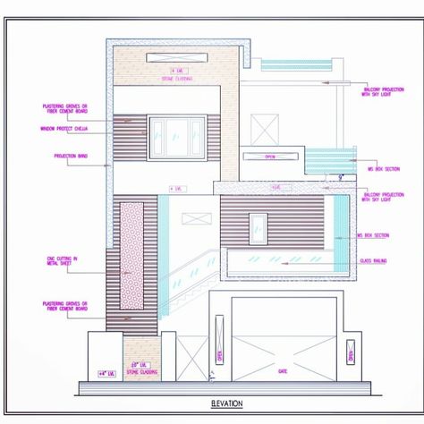 Jali Facade, 2d Elevation Design, Elevation Details, Drawing House Plans, Budget House Plans, 20x40 House Plans, 30x40 House Plans, House Outer Design, Small House Elevation