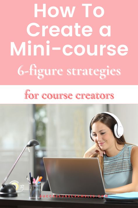 Photo of a woman sitting in front a laptop smiling with white headphones on her head Course Template, Business Blueprint, Business Talk, Digital Course, Course Launch, Course Creation, Online Course Creation, Successful Business Tips, Create Online Courses