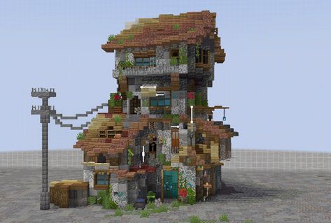 Armourer House Minecraft, Minecraft Scaffolding Ideas, Abandoned Houses Minecraft, Fallout Minecraft Builds, Fallout Minecraft, Abandoned Minecraft Builds, Minecraft Apocalypse Base, Apocalyptic Minecraft Builds, Minecraft Alleyway