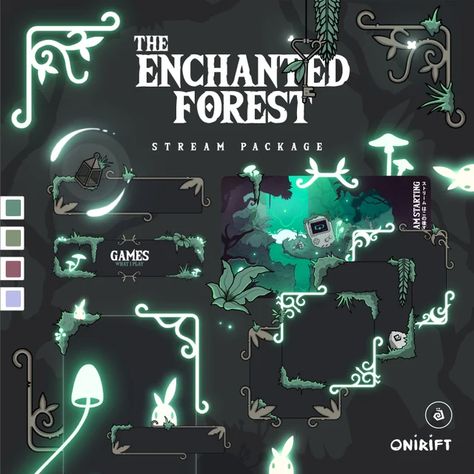 OniRift - Etsy France Twitch Branding, Glowing Forest, Vtuber Ideas, Twitch Streaming Setup, Mystic Forest, Forest Stream, Gold Glow, Glowing Mushrooms, Desktop Themes