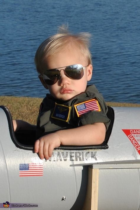 Heather: Sebastian, AKA Maverick, and Christian, AKA Goose, are 18 month old identical twins that live in Orlando, FL. Their Papa Jay custom made their jet from scratch, using only his... Two Year Old Boy Halloween Costume, 1 Year Halloween Costume Boy, 7 Month Old Halloween Costume Boy, One Year Old Boy Halloween Costume Ideas, One Year Old Halloween Costume Boy, Baby Boy First Halloween Costume, Maverick And Goose Costume, First Halloween Costume Boy, Twin Baby Costumes