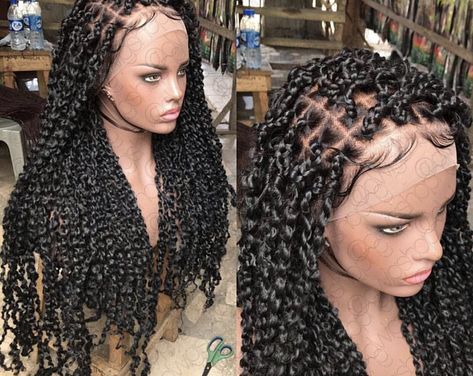 Braided wig/ Full Lace wig/ Braids/ | Etsy Wig Cornrows, Twist Wig, Twist Box Braids, Full Lace Front Wigs, Passion Twists, Front Braids, Box Braid Wig, Twist Braid Hairstyles, Box Braids Styling