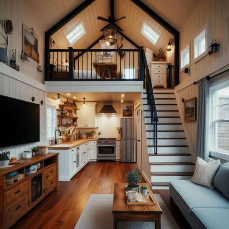 Loft Design Ideas, Houses By The Sea, Tiny House Tour, Loft House Design, Tiny House Layout, Tiny House Inspiration, Tiny Home Ideas, Urban Aesthetic, Loft House