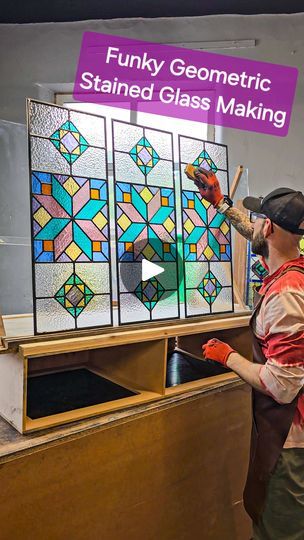 3.4M views · 97K reactions | Funky Geometric Stained Glass Window Making | Hi everyone, super busy week in the new workshop completing the first project since I've moved in!

Set of 3 geometric windows made for a returning... | By Light Leaded DesignsFacebook Super Busy, Stained Glass Window, Hi Everyone, Stained Glass Windows, Glass Window, Stained Glass, Led Lights, Quilting, The First