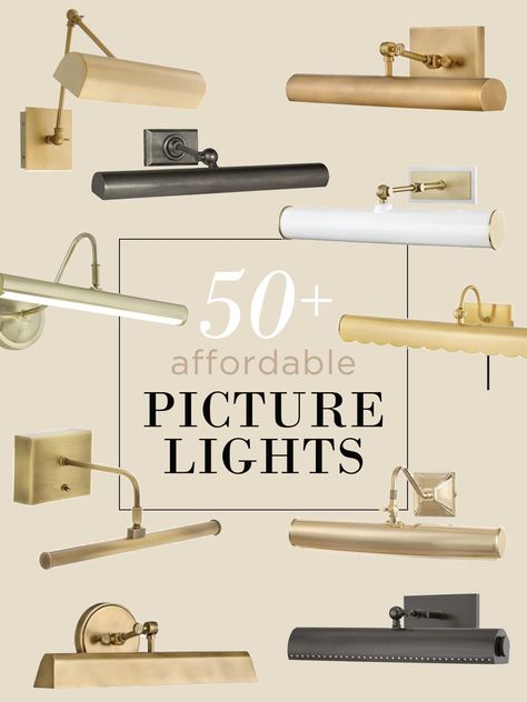 Picture Light Guide & Roundup - Jenna Sue Design Light Above Built In Shelves, Sconces Over Built Ins, Over Art Lighting, Library Light Over Kitchen Sink, Lights Over Built Ins Bookshelves, Picture Light Over Art Hallway, Best Picture Light, Lighting For Built In Bookshelves, Light Over Built Ins