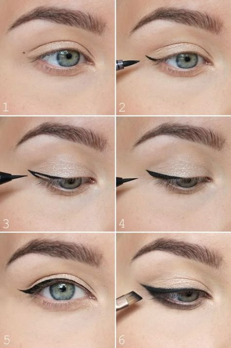 Mata Hooded, Winged Eyeliner Tricks, Step By Step Eyeliner, Tutorial Eyeliner, Membentuk Alis, Eyeliner Tips, Perfect Winged Eyeliner, Bentuk Alis, Mekap Mata