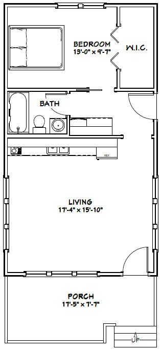 18x32 Tiny House -- 576 sqft -- PDF Floor Plan -- Model 1 Granny Pods, Small House Floor Plans, Plans House, Tiny House Floor Plans, Porch Steps, Shed Homes, Garage Plans, Building A Shed, Small Cabin