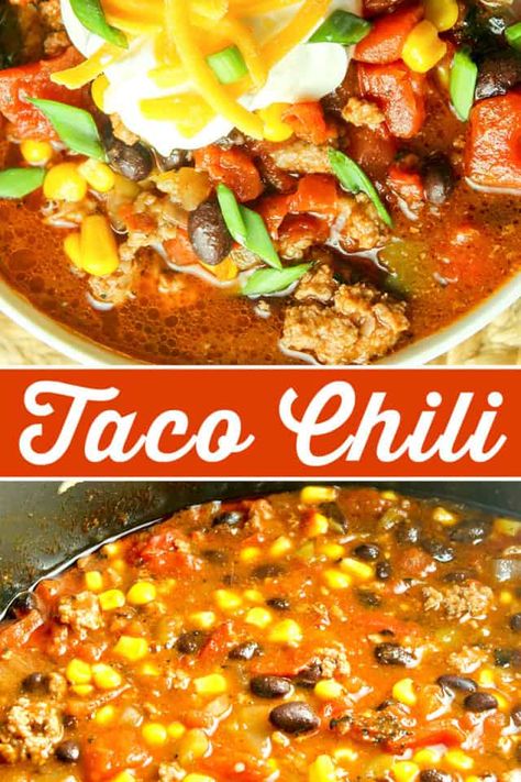 Easy Chili Recipe With Salsa, Taco Chilli Recipes, Texmex Chili Recipe, Chili Taco Soup, Taco Meals, Taco Chilli, Mexican Chili Recipe, Gastric Recipes, Dinner Soups