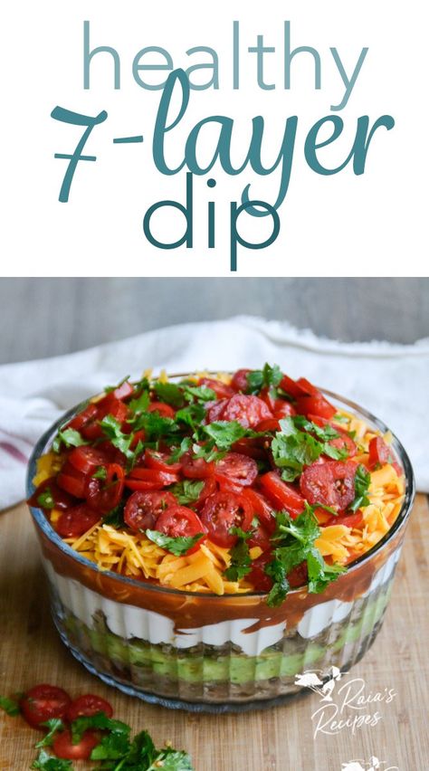 Healthy 7-Layer Dip Healthy Seven Layer Dip, Healthy 7 Layer Dip, 6 Layer Dip, 7layer Dip, 5 Layer Dip, 7 Layer Bean Dip, Ranch Deviled Eggs, 7 Layer Dip Recipe, Mexican Layer Dip