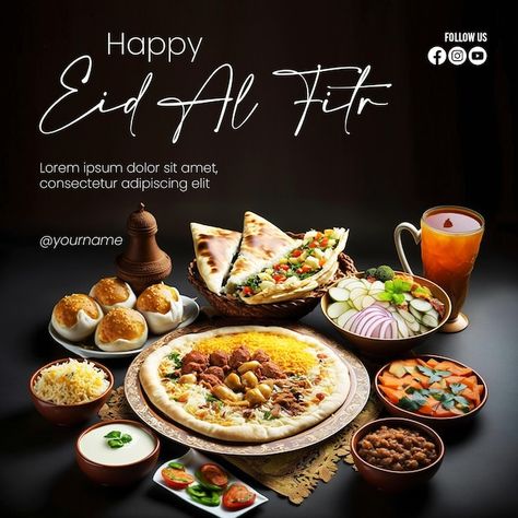 PSD happy eid alfitr poster with a backg... | Premium Psd #Freepik #psd #eid-food #eid-mubarak-flyer #eid-flyer #eid-al-fitr Eid Al Fitr Poster, Eid Adha Mubarak, Eid Food, Social Media Branding Design, Eid Mubarak Greetings, Media Branding, Eid Special, Pizza Restaurant, Food Ads