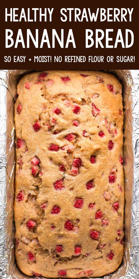 Buttermilk Banana Bread Recipe, Strawberry Banana Recipes, Healthy Strawberry Recipes, Banana Bread Moist, Strawberry Banana Bread Recipe, Recipe Low Calorie, Greek Yogurt Banana Bread, Yogurt Banana Bread, Strawberry Bread Recipes