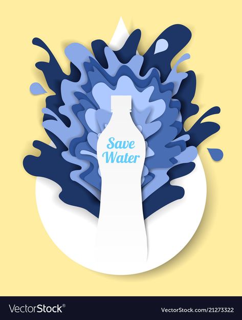 Save Water Illustration, Water Splash Illustration, Water Bottle Illustration, Water Lettering, Water Graphic Design, Paper Cut Illustration, Environment Conservation, Water Vector, Water Paper