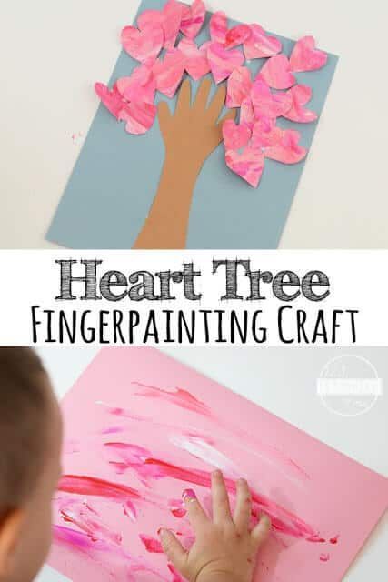 Valentines Fingerpainted Heart Tree - super cute valentines day craft for kids, for toddlers, for preschoolers, and kindergarten age kids. It is perfect for a gift or for schools. This heart craft is easy to make and super cute! Heart Tree Craft, Valentines Day Crafts For Preschoolers, Toddler Valentine Crafts, Valentines Day Craft, February Crafts, Valentine's Day Crafts For Kids, Preschool Valentines, Valentine Activities, Valentine Crafts For Kids