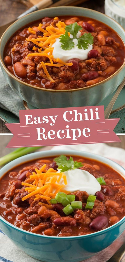 Homemade Chili Beans Recipe, Easy Chili Bean Recipe, Chili Recipes Easy, Homemade Chilli Recipe, Mild Chili Recipe, Easy Chili Recipes, Top Chili Recipes, Easy Stovetop Chili Recipe, Best Homemade Chili